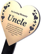 OriginDesigned Uncle Heart Shaped Memorial Remembrance Plaque Stake - Gold/Silver/Copper/Black & White, Waterproof, Outdoor, Grave Marker, Tribute, Plant Marker (Gold) by OriginDesigned