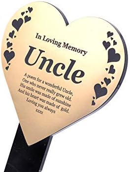OriginDesigned Uncle Heart Shaped Memorial Remembrance Plaque Stake - Gold/Silver/Copper/Black & White, Waterproof, Outdoor, Grave Marker, Tribute, Plant Marker (Gold) by OriginDesigned