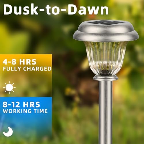 DERAYSION Solar Lights Outdoor, Metal Glass Solar Pathway Lights - Image 4