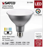 Satco S11591; 15.5 Watt PAR38 LED; Medium Base; Silver Finish; CCT Selectable; 120 Volt; 40 Degree Beam Angle; 15.5PAR38/LED/5CCT/FL/120V for Office, Store, Residencial, Commercial 6 LED Bulbs - Image 3