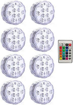 RGB Submersible Led Lights Battery Operated Underwater Spot Lights with Remote Outdoor Vase Bowl Pond Garden Party Decoration(1 Controller 8 Lamp) by Unknown