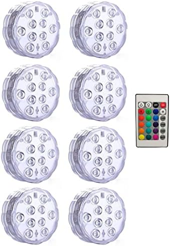 RGB Submersible Led Lights Battery Operated Underwater Spot Lights with Remote Outdoor Vase Bowl Pond Garden Party Decoration(1 Controller 8 Lamp) by Unknown