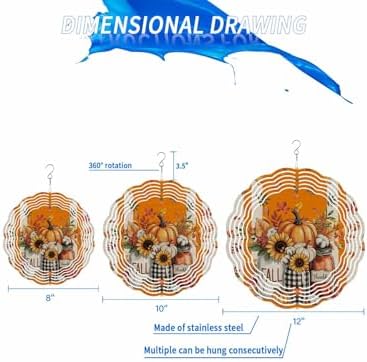 Fall Wind Spinner Orange Pumpkin Stainless Steel Spinner for Yard And Garden Maple Leaf Autumn Sunflower Wind Sculptures 12 Inch 3D Crafts Ornaments Hanging Wind Spinner for Outdoor Indoor Decorations - Image 2
