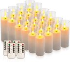 YOROXRG Set of 24 Flickering Flameless Candles Battery Operated with Remote and 2/4/6/8 H Timer Plexiglass Led Pillar Candles with Realistic Moving Wick Candles for Home Decor (D2.2"xH 5"6"7")(White) by YOROXRG