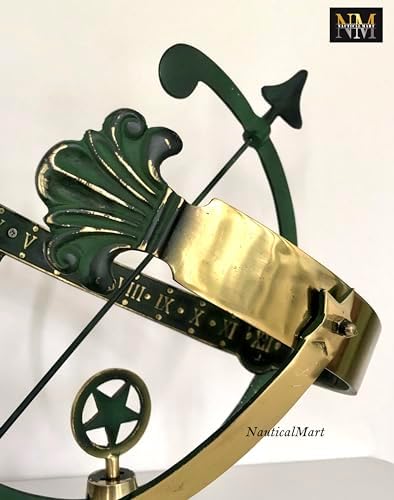 NauticalMart Polished Brass 18-Inch Diameter Armillary Sundial Astronomical Globe Decor for Garden, Patio, or Office Display (Green) - Image 3