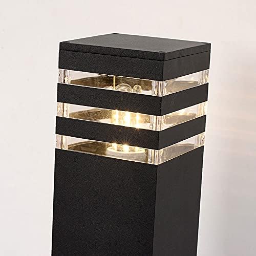 Outdoor Bollard Light Modern Black LED Pathway Lamp, IP65 Waterproof Square Landscape Post Lighting Fixture with Striped Design for Garden, Walkway, Yard Driveway Illumination - Image 5