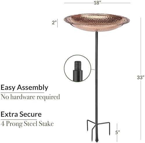 Good Directions BBG18 Copper Bird Bath, Includes Garden Pole, 18” Diameter Basin, Polished Copper - Image 3