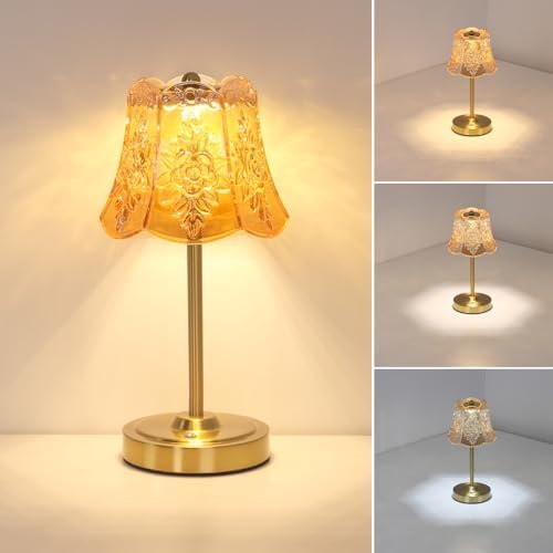 Shenmoyl Cordless Touch Table Lamp with 5200mAh Battery - 3 Adjustable Color Temperatures & Dimmable, Rechargeable Desk Lamp for Bedroom, Living Room, Office, Entryway, Bookshelves (Amber Rose) by Shenmoyl