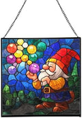 Bubble Blowing Gnome Stained Glass Suncatcher – Square Hanging Window Panel for Home or Greenhouse – Whimsical Glass Art Gift for Garden Lovers, Christmas, Halloween, Father Days VztFRs by Custom