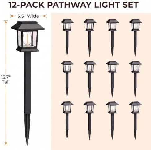 Benany Solar Outdoor Lights, 12 Pack Solar Pathway Lights Waterproof, Landscape Lighting for Path Walkway Lawn Garden Yard Outside Décor, Black - Image 7