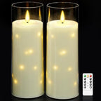 kakoya 11" x 4" Large Outdoor Waterproof Flameless LED Candles with Remote and Timer,Acrylic Pillar Candles Battery Operated with Embedded Star String for Porch,Patio,Outdoor Decor,Set of 2(Ivory) by FLAMELESSCANDLES
