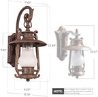 GZBtech Large Rustic Lantern Wall Sconce Outdoor, Vintage Rust Color Exterior Sconce Light, 110V Waterproof Kerosene Wall Mounted Lighting Fixture with Frosted Shade for Porch Garage Room, UL Listed - Image 2