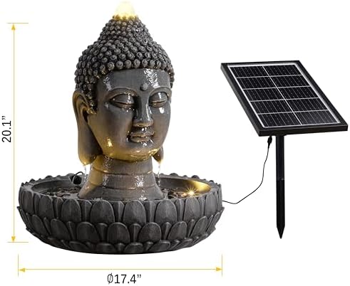Solar Powered Buddha Statue Water Fountain Outdoor, Zen Waterfall Fountain with LED Lights, Peaceful Relaxing Water Feature Landscape Decor for Garden, Patio, Yard - Image 3