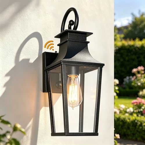 ALVIME Dusk to Dawn Outdoor Wall Lighting, 17 Inch Matte Black Outdoor Sconce Lights, Exterior Light Fixtures for House, Front Door, Porch, Patio, Garage, E26 Base& High Strength Clear Glass by ALVIMELIGHTING