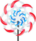 Red and Blue Metal Outdoor Wind Spinner with Stable Stake by Jusimux