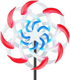 Red and Blue Metal Outdoor Wind Spinner with Stable Stake by Jusimux