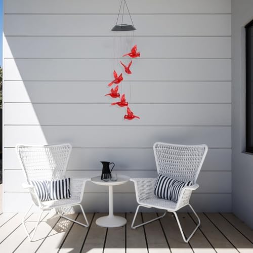 2pcs Solar LED Wind Chime Lights Xmas Red Cardinal Bird ABS - Image 4