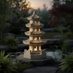 Pagoda Garden Statue Solar Powered Pagoda Lantern Resin Outdoor Zen Japanese Garden Decor for Balcony, Patio, Porch, Yard 11.4x4.7x4.7 inch Khaki - Image 3