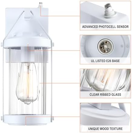 LONEDRUID 2 Pack Dusk to Dawn Sensor White Outdoor Wall Sconce Lightings - Image 3