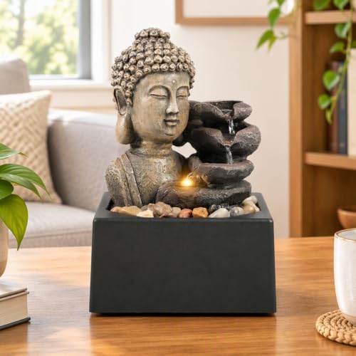 Ferrisland Indoor Table Waterfall Resin Fountain with LED Warm Light by Ferrisland