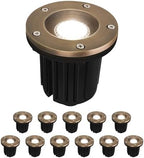 GKOLED 12V LED Brass Well Lights, In Ground Light Outdoor with MR16 Bulb and Swival Base, Low Voltage Landscape Lighting, 5W 410LM 2700K, IP67 Waterproof Up Light for Garden, Open Top, 12 Pack by GKOLED