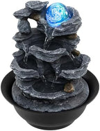 Giantex Tabletop Water Fountain with Rotating Crystal Ball & LED Lights, Tiered Rock Waterfall with Pump, Zen Meditation Desktop Decor for Office, Home Relaxation (Layered Bowl Cascade) by Giantex