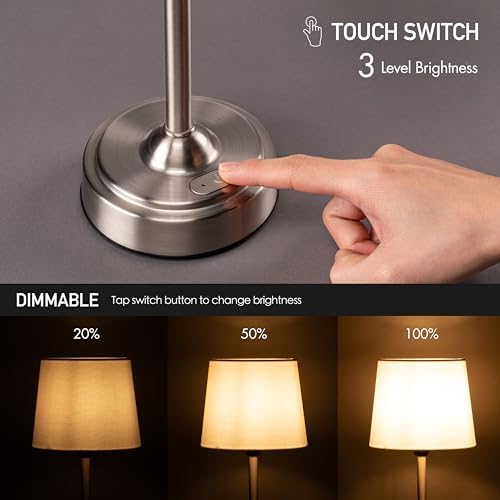 O'Bright Seraph Cordless Rechargeable LED Table Lamp, Brushed Nickel - Image 4