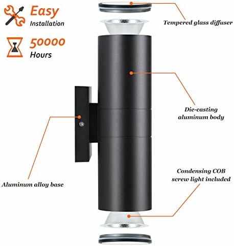 DAKAFUL Outdoor Wall Lights 8 Packs, Integrated LED Cylinder Up Down 12W 2700K Modern Aluminum Light, Waterproof Exterior Light for Porch Patio Door - Image 3