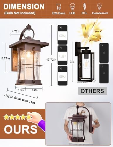 18" H Extra Large Porch Sconce Oil Rubbed Bronze Large Exterior Wall Lantern Deep Brown Outside House Lamps Waterproof Mission Outdoor Lighting with Seeded Glass for Villa Garage Coach Light - Image 3