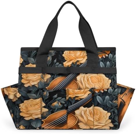 Music Violins Garden Tool Bag Organizer Heavy Duty Music Theme Gardening Tote Bag with 10 Pockets for Women Men Gardening Gifts by Home