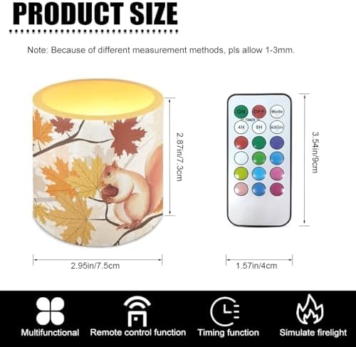 Cute Squirrel Flameless Candles with Remote Timer, Battery Operated Maple Leaf Flickering LED Electric Pillar Candles Set of 4 Thanksgiving Decorations - Image 7