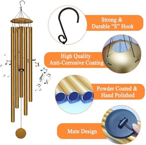 65" Extra Large Wind Chimes for Outside, Deep Tone Gold - Image 4