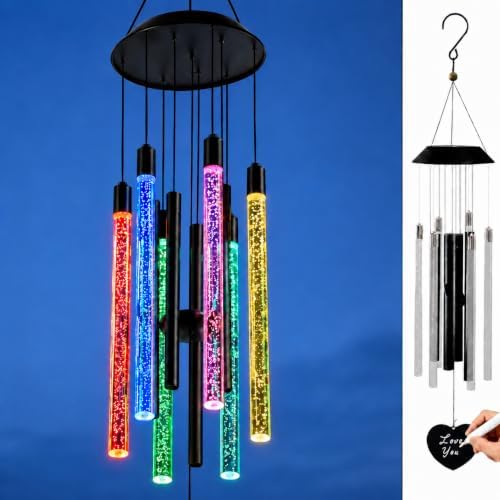 Nacome Solar Wind Chimes for Outside, 6 Color-Changing LED Tubes, Black by Nacome
