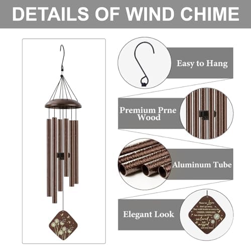 Memorial Sympathy Wind Chimes for Outside Clearance, Dragonfly Wind Chimes for Loss of Loved One Mother Father for Bereavement/Condolence/Funerary Gift Idea,32inch Bronze - Image 2