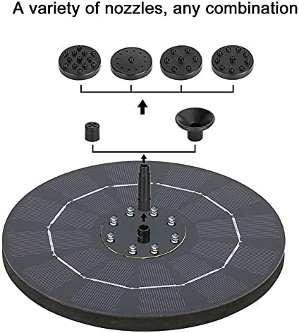 Solar Fountain Pump with 8 LED Lights and 6 Nozzles Colorful Solar Water Fountain Floating Bird Bath Fountain 1.8W Water Features Solar Fountain for Fish Tank Garden Decorations-Black with light 18c - Image 4