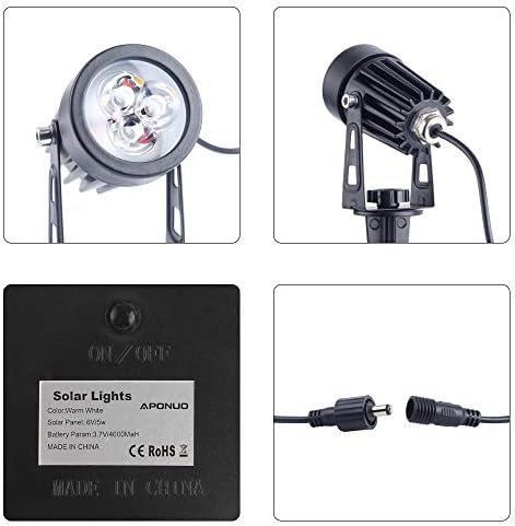 APONUO Solar Spotlights Landscape Lights Low Voltage Outdoor Solar Spotlight IP65 Waterproof 9.8ft Cable Auto On/Off with 4 Cool White for Outdoor Garden Yard Landscape Downlight (4-in-1) - Image 5