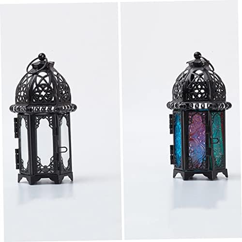 Iron Candle Lantern 2pcs Black Iron and Glass Xmas Hanging - Image 7