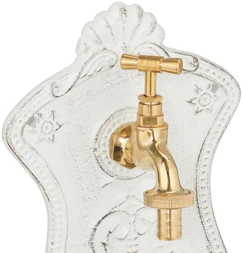 Relaxdays Wall Fountain, Antique Design, Basin & Tap, Water, for Garden & Patio, 42 x 24.5 x 11.5 cm, Cast Iron, White, Brass - Image 5