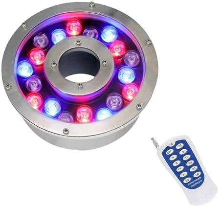 Submersible LED Pool Lights - LED Ring Fountain Light, With Remote Control IP68 Waterproof Underwater Light, 12V/24V Stainless Steel LED Color Changing Spotlight, Middle Hole Pond Lighting(12W(ac12v)) by Unknown