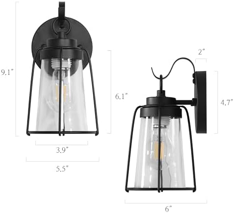 Black Outdoor Wall Sconces, Farmhouse Exterior Wall Mounted Light with Clear Glass Water Proof Outdoor Porch Lights for Patio, Gazebo, Entryway - Image 5