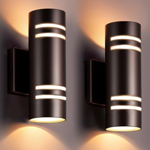 wowlite Dusk to Dawn Outdoor Lighting, Bronze Up & Down Wall Sconce, 2 Pack by wowlite