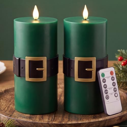 Retisee 2 Pack Christmas Flameless Candle, Santa Belt Design, Green by Retisee
