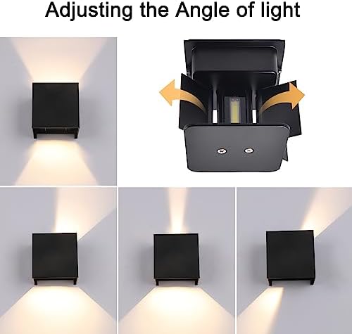 Mille Lucciole 4 Pack Outdoor Wall Lights Exterior/Interior LED Wall Sconces IP65 Waterproof Square Aluminum Wall Lamps Outdoor Lighting Fixture Up and Down Lights Modern Black 12W 6500K Cold Lights - Image 5