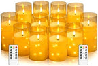 kakoya Flameless LED Candles with Timer 12 Pc Flickering Flameless Candles for Romantic Ambiance and Home Decoration Stable Acrylic Shell,with Embedded Star String，Battery Operated Candles(Gold) by FLAMELESSCANDLES
