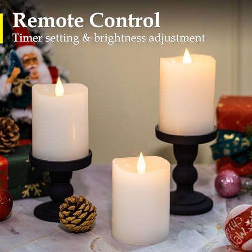 "3"x4" Flickering Flameless Candles with Remote Timer- Set of 3 Real Wax White Pillar LED Candles for Indoor/Outdoor Fireplace & Home Decor, Battery Operated with 600+ Hours Flickering (3" Diameter) - Image 3