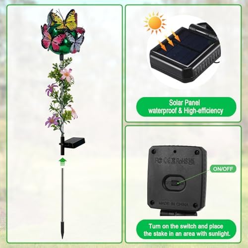 Solar Flowers Lights Outdoor Pathway,2 Pack Butterfly & Ball Garden Stakes - Image 6