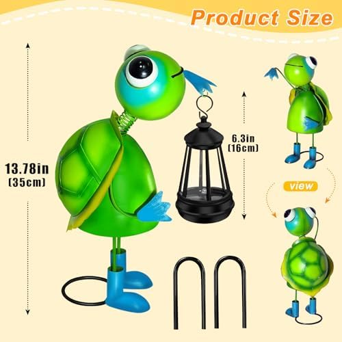 Solar Garden Lights 13.78in Metal Turtle Statue with Solar Lantern Lights - Image 4