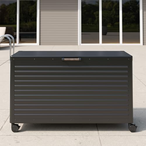 MIRADOR 134 Gallon Outdoor Storage Box with Wheels & Soft-Close Lid, Waterproof Metal Deck Box for Patio Cushions, Garden Tools & Pool Accessories, Charcoal - Image 5
