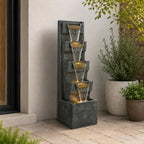 Outdoor Water Fountain, 39 Inch Resin Tiered Waterfall Fountain with Warm LED Lights and Plug-in Pump, Freestanding Cascading Water Feature for Patios, Gardens and Outdoor Living Spaces - Image 3