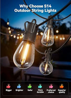 Minetom 101FT Outdoor String LED Patio Lights Waterproof,Shatterproof S14 Vintage Edison Bulbs,Commercial Grade Outside Hanging Lights Waterproof for Porch Deck Garden Backyard Balcony Cafe Bistro - Image 6